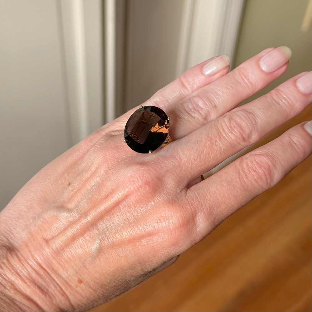 14K Gold Smoky Topaz Cocktail Ring Sz 6 – Original $1,725 Tag - Picture 11 of 12